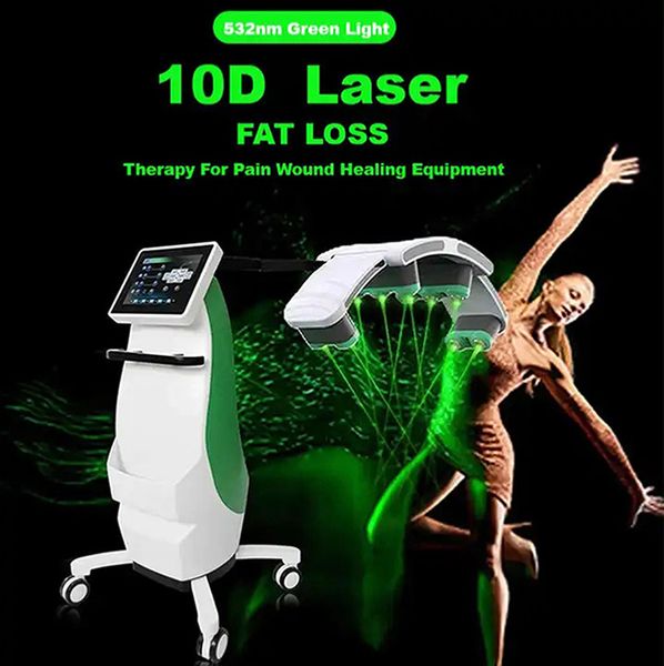 Máquina profesional de adelgazamiento láser lipo 10D, luces láser verdes giratorias, dispositivo de pérdida de peso sin dolor para eliminación de grasa