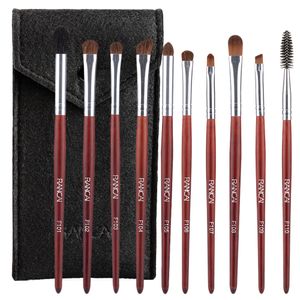 Professionele 10 stks ogen borstel eyeliner wimper wenkbrauw make-up borstel hout handvat oogschaduw make-up borstels set met zwarte tas