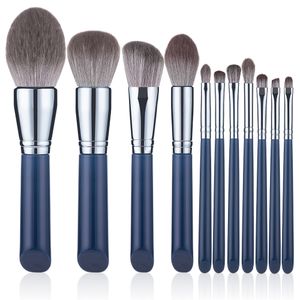 Professionele 11stcs Blue Make-upborstels Set Powder Foundation Blush Eyeshadow Brush Make-Up Brush Kit Tools