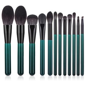 Professionele 12 stks Groene Make-up Borstels Set voor Gezicht Poeder Foundation Blush Eye Shadow Make Up Brush Hout Handvat Cosmetische Borstel Kit Tool