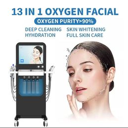 Microdermoabrasión profesional 13 en 1 Dermoabrasión hidrofacial Bio micro vacío Máquina facial con chorro de oxígeno Cuidado de la piel rejuvenecimiento de la piel Máquina de eliminación de espinillas