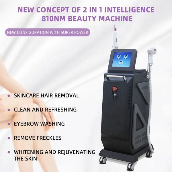 Professionnel 2 en 1 Diode Laser 810nm Épilateur Nd Yag Picoseconde Tatouage Pigment Enlever Les Sourcils Lavage Carbone Peeling Peau Revitalisant