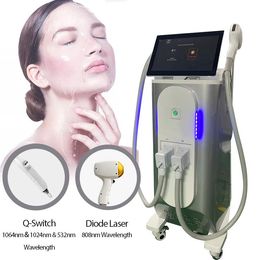 Professionele 2 in 1 Q schakelaar Diode Ijs laser ontharing pico geschakelde nd yag tattoo verwijdering carbon peel huidverjonging machine