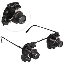 Maîtrise 20X professionnelle Double lunettes Type Réparation de montres Bijoutier Inspecter l'outil Magrandant avec deux lumières LED réglables