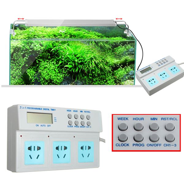 Professionnel 3 en 1 automatique LCD Digital Timer Socket Fish Tank Device Time Control pour Aquarium Light Heater Filtre Pompe à eau Y200922
