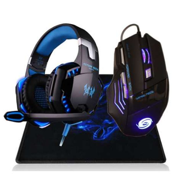 Professionnel 3200 DPI 7 Bouton 7D LED USB Filaire Souris De Jeu Souris + Over-ear Gamer Casque Casque Écouteur avec Micro Stéréo Basse