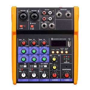 Professional 4 Channel Bluetooth o USB Mixer Console Sound Card USB Powered and Output for Karaoke Music Production321v