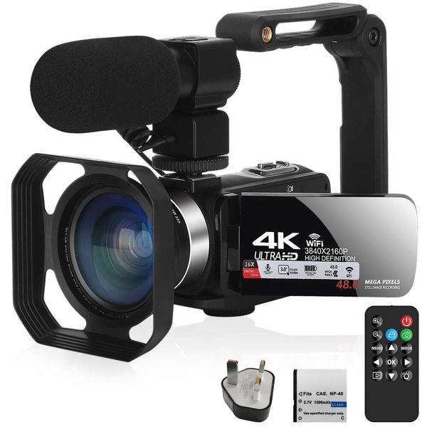 Caméscope professionnel 4K avec kit de lumière d'appoint pour streaming YouTube - WiFi, zoom 16X, photographie - Appareil photo numérique