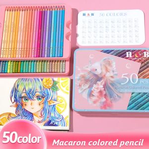 50Pcs Macaron Oily Colored Pencil Set, Soft Pastel Colour Sketching Coloring Art Supplies for School Students