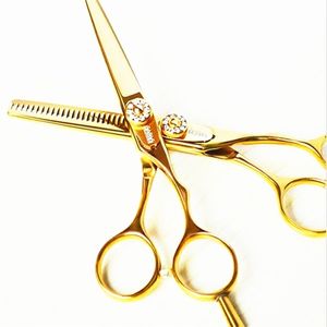 Professionele 6 5.5 inch Duitsland 440c Golden Cut Hair Scissors Set Cutting Barber Makeup Dunning Shears Hairdressing 220125