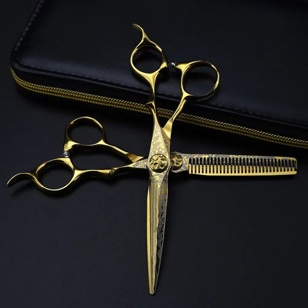 Tijeras profesionales para el cabello con corte de Damasco dorado, 6 tijeras de corte con tornillos de flores, herramientas de peluquero, tijeras de adelgazamiento y corte de pelo, tijeras de peluquería 240227
