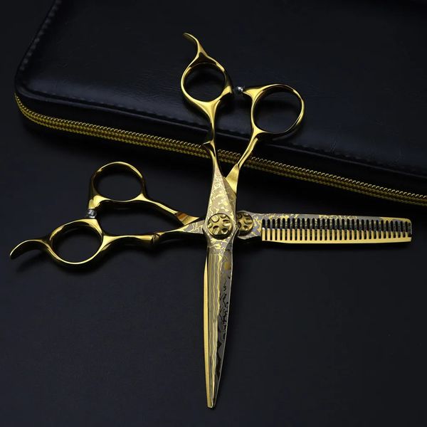 Professionnel 6 Gold Damas Coupes Coupes Capisseurs Fleur Vis Découpage Outils de coiffure Haircut Cisqueur Cisqueur Ciseaux Coiffures 240418