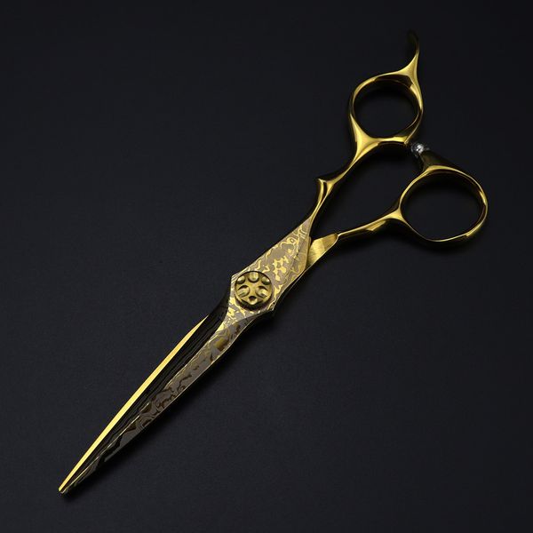 Professionnel 6 '' Gold Damas Ciseaux de coupe de cheveux Coupe de fleur Haircut Hurber Outils de coiffure Ciste-coinces Ciseaux de coiffure