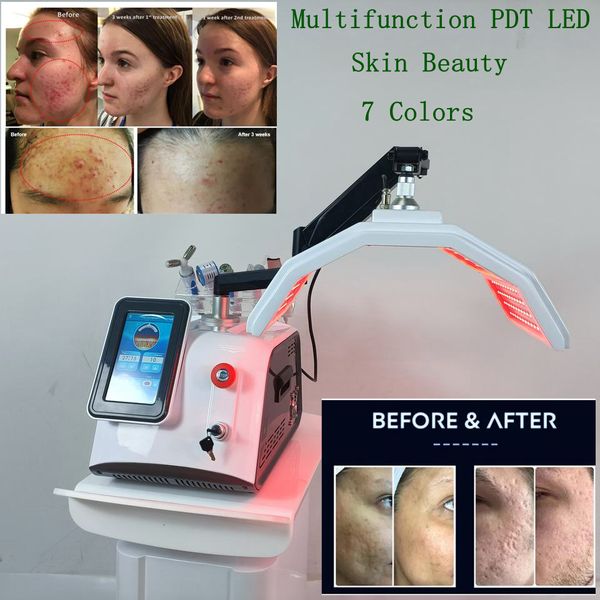 Profesional 6 en 1 Multifunción Fotodinámica PDT LED Máquina de terapia de luz Rejuvenecimiento de la piel Fototerapia Aqua Oxygen Jet Peeling Equipo para blanquear la piel