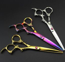 Professionele 6 inch japan 440c DRAGON knippen haar schaar Knipschaar salon dunner sissors kapper makas kappersschaar6519227