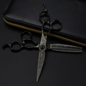 Professionele 6 ''Upscale Zwart Damascus haar schaar snijden kapper makas gereedschap kapsel dunner scharen kapper 240110