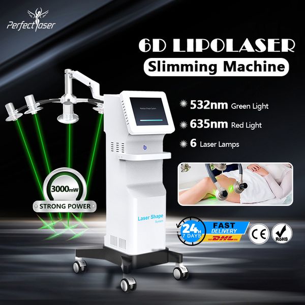 Professionnel 6d Cool Lipo Laser Slim Fat Retroval Beauty Beauty Spa Machine 600W Green Red Light Disponible