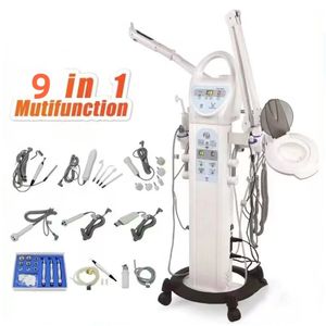 Professionnel 9 en 1 multifonction Microdermabrasion nettoyage en profondeur microcourant facial vapeur LED lampe loupe Machine faciale