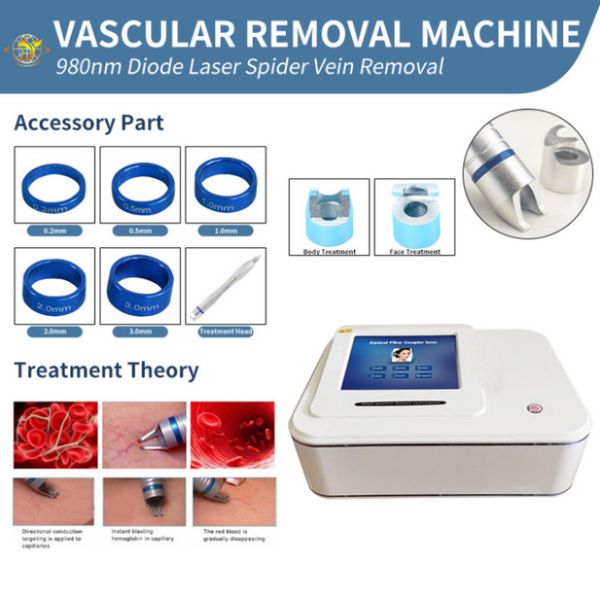 Machine professionnelle d'élimination des veines d'araignée au laser à diode 980nm, thérapie vasculaire, dispositif de lésion des rougeurs du visage, traitement des varices des jambes524