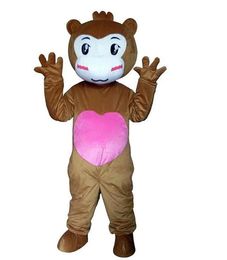 Disfraz profesional de mascota de corazón rosa para adulto, disfraz de dibujos animados, fiesta de disfraces, mascota de mono rizado de Navidad