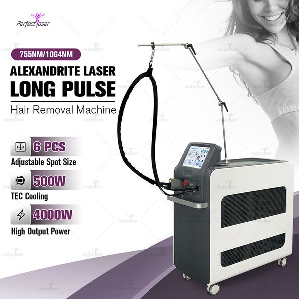 Professional Alexandrite nd Yag Long Pulse Alex par Laser Beauty Machine 1064NM 755NM Dispositif de réduction des cheveux laser Salon de beauté Équipement indolore PerfectLaser