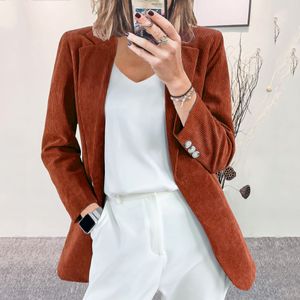 Professionele en slanke fit corduroy blazer jasje voor dames klassiek pak kraagontwerp lange mouwen knopdetails met lange mouwen