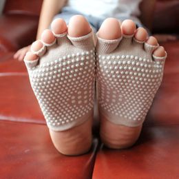 Professionele antislip yogasokken, pure katoenen sokken met vijf vingers, yogasokken, onzichtbare halve palmsokken voor mannen en vrouwen