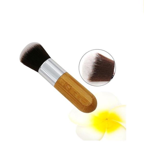 Cepillo de base de bambú profesional Limpieza en polvo Corrector en polvo Blush Liquid Foundation Blush Angled Flat Top Base Cosméticos líquidos al por mayor EE