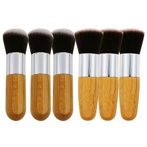 Professionnel Bambou Fondation Brosse Ménage Poudre Correcteur Liquide Coudé Plat Top Base Cosmétiques FY5572 En Gros