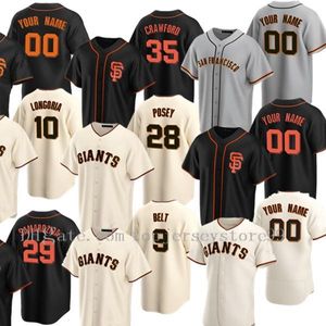 Maillot de baseball professionnel 28 Buster Posey 35 Brandon Crawford 5 Mike Yastrzemski 8 Hunter Pence 9 Brandon Belt 10 Evan Longoria 22 Will Clark 100% cousu