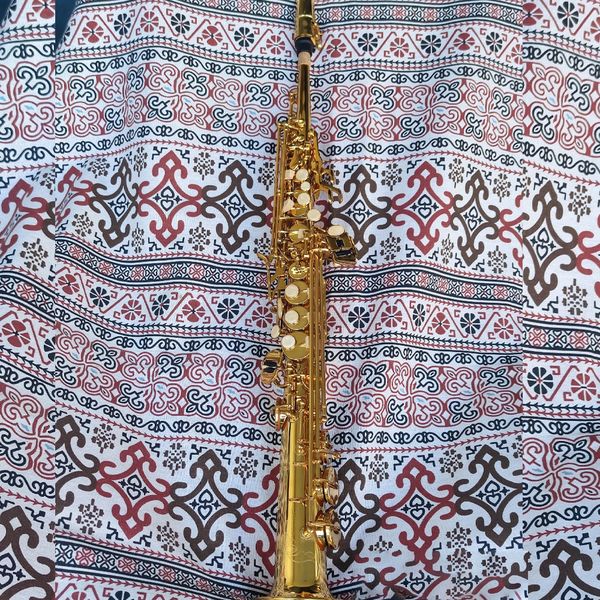 Saxophone soprano tuyau droit professionnel accordé BB Laiton doré laqué motif gravé Fabriqué en instrument de jazz de fabrication française