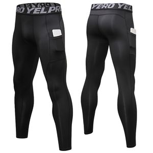 Professionnel Noir Compression Running Collants Hommes Jogging Pantalon Avec Téléphone Poche Fitness Formation Long Pantalon Sport Gym Leggings 220509