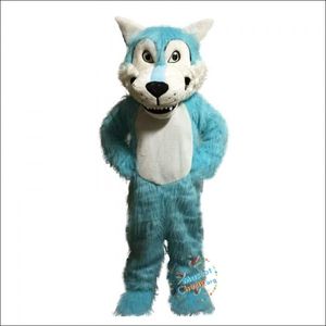 Costume de mascotte de loup bleu professionnel à grande bouche, vêtements de Performance de dessin animé de marche, accessoires de terre
