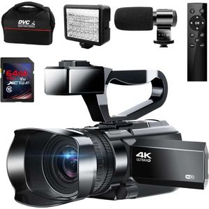 Videocámara profesional Cámara de vídeo 4K 64MP 60FPS con zoom digital 18X, WiFi, micrófono, estabilizador, tarjeta SD 64G - Perfecta para vlogging y filmación en YouTube