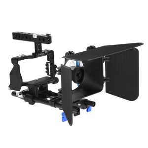 Freeshipping Professional Camera Video Cage Rig Kit Système de fabrication de films avec tige de 15 mm Follow Focus FF Matte Box pour Sony A6000 A6300 A6500