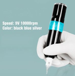 Professionele cartridge Tattoo Pen Hoge kwaliteit Strong Motor Rotary Machine Tool 9V 10000 tpm met licht Zwart zilverblauwe kleur6881241