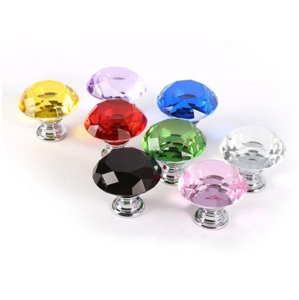 Diseño de forma de diamante de color de color profesional de 30 mm perillas de puertas de vidrio de cristal de armario Armario de armario de manejo de mando de mango de tracción LX4277