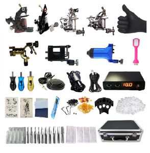 Professionele complete tattoo kit 4 koperen spiraalmachines 3 Roterende machines High Power Supply Kit WMS7G0002