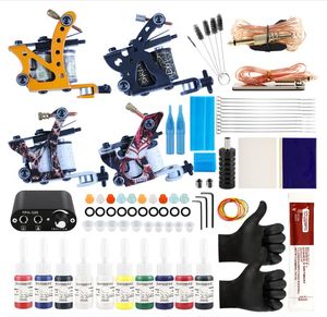 Professionele Complete Tattoo Kit Tattoo Machine 4 Stks Liner Shader 10 Color Immortal Ink Set Power Box Grip Tip