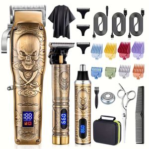 Professionele draadloze tondeuseset voor mannen - Oplaadbare baard- en neustrimmerset met gouden afwerking