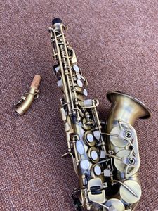 Saxophone soprano incurvé professionnel, clé B plate, artisanat brossé antique, motif de gravure profonde, instrument de jazz soprano