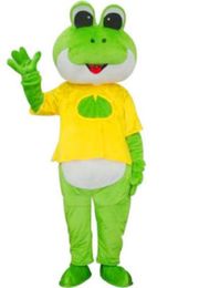 Costume de mascotte de grenouille à grands yeux personnalisés professionnels, t-shirt jaune de dessin animé, vêtements de personnage de grenouille, robe fantaisie de fête d'Halloween