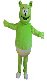 Costume de mascotte d'ours gommeux personnalisé professionnel, vêtements de personnage d'ours vert de dessin animé, robe fantaisie de fête d'halloween de noël1130014