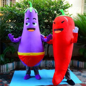 Costume de mascotte d'aubergine pourpre de piment rouge personnalisé professionnel dessin animé légumes personnage vêtements Halloween festival fête déguisement