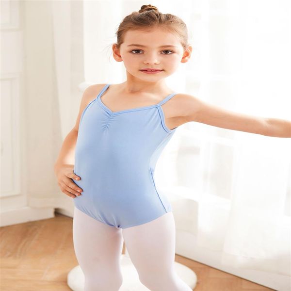 Vêtements de danse professionnels bretelles en coton coloré caraco profond V bas dos filles enfants justaucorps de Ballet213w