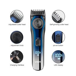 Tondeuse à barbe réglable professionnelle d'affichage à cristaux liquides numérique pour les hommes machine de coupe électrique rechargeable de cheveux 1-20mm 220106