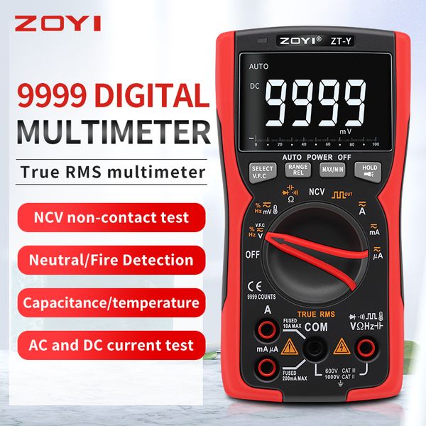 Multimètre numérique professionnel zoyi zt-y true-rms afficher le testeur analogique Voltmètre Condensateur Temps VFC NCV HZ METER
