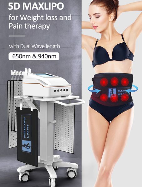 Laser Lipo à diode professionnelle amincissant la machine 650nm 940nm 5D Maxlipo brûlant les graisses, perte de poids, élimination de la cellulite, équipement de thérapie de la douleur avec 5 tampons