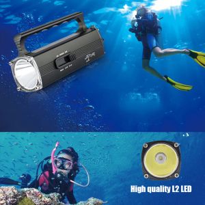 Luz de buceo profesional IPX8 Recargable L2 LED Searchlight Super Bright Imploudlintería de 100 metros Linterla submarina