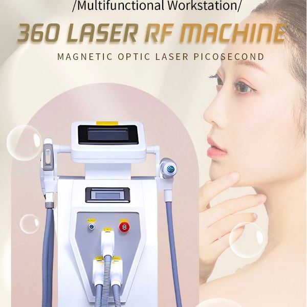 Máquina depiladora profesional de doble pantalla, tres manijas nd yag IPL OPT, máquina de eliminación de tatuajes de cabello con láser de gran tamaño para rejuvenecimiento de la piel